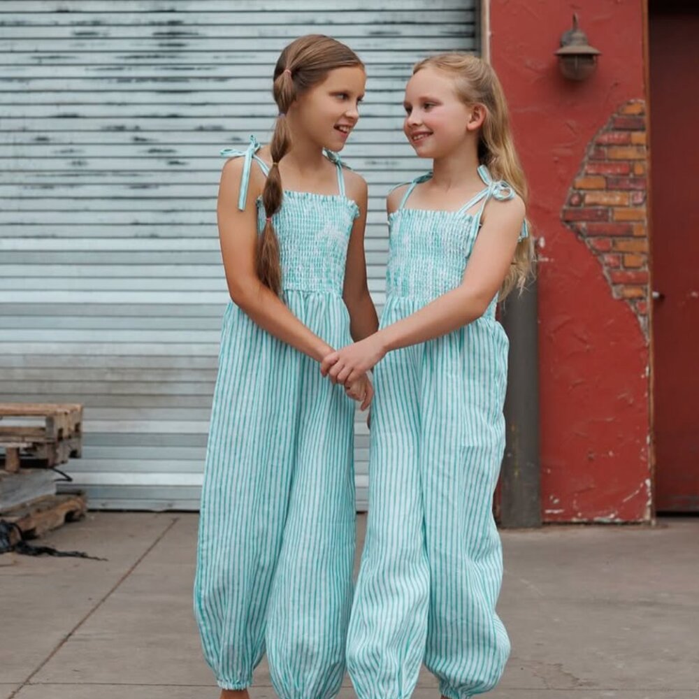 Well Dressed Wolf Clare Romper size 14 in Green Coastal Stripe